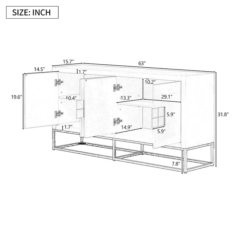 Modern 4-Door Sideboard with 3 Adjustable Shelves - MDF Storage Cabinet for Dining Room Kitchen - Elegant Design