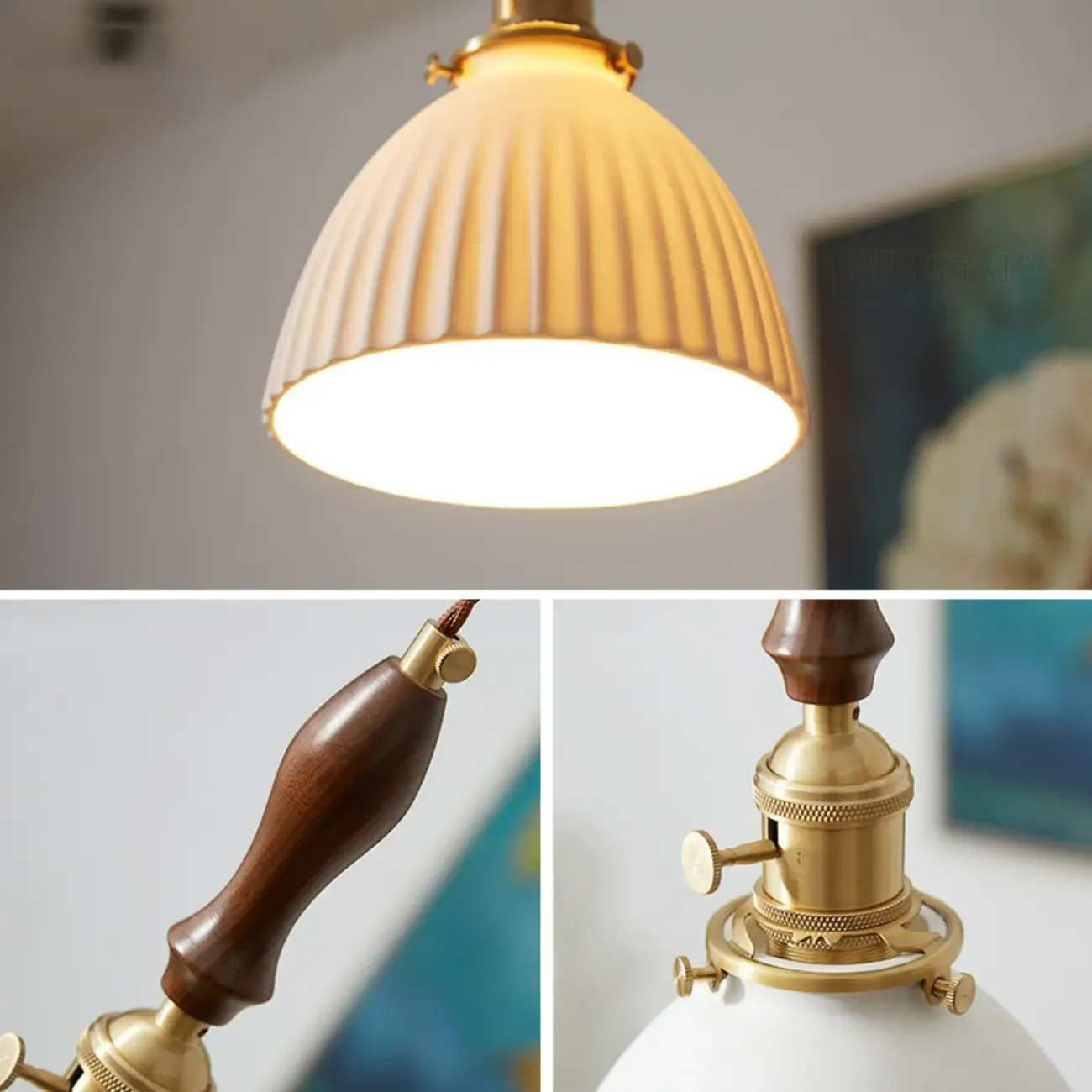 Classic White Brass Ceramic Dome Pendant Light