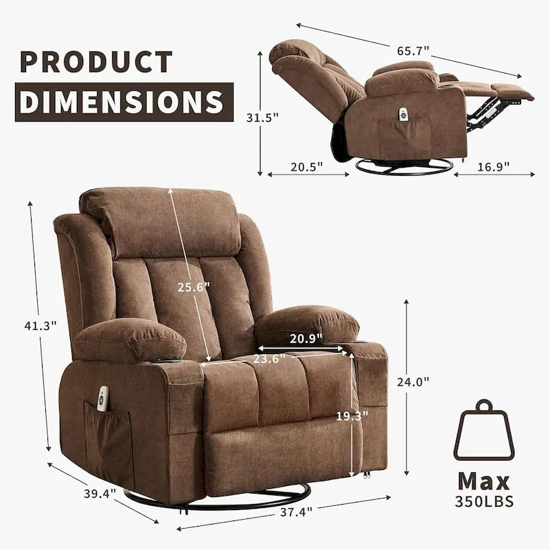 Recliner Chair, Rocking Chairs with Massage and Heat, Side Pockets and Cup Holder