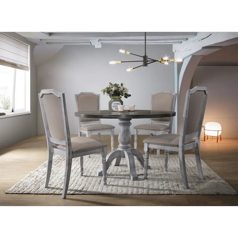 5-Piece Vintage Dining Set with Round Pedestal Table & Chairs