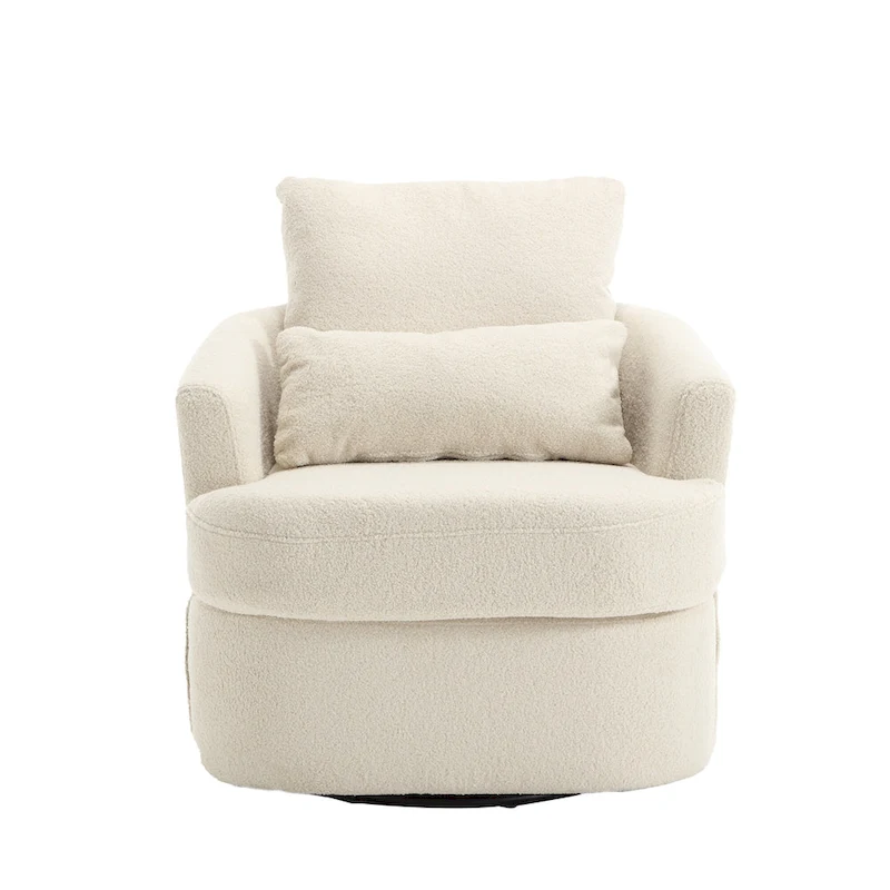 White Teddy 32.68 Upholstered 360 Swivel Barrel Chair with Metal Base
