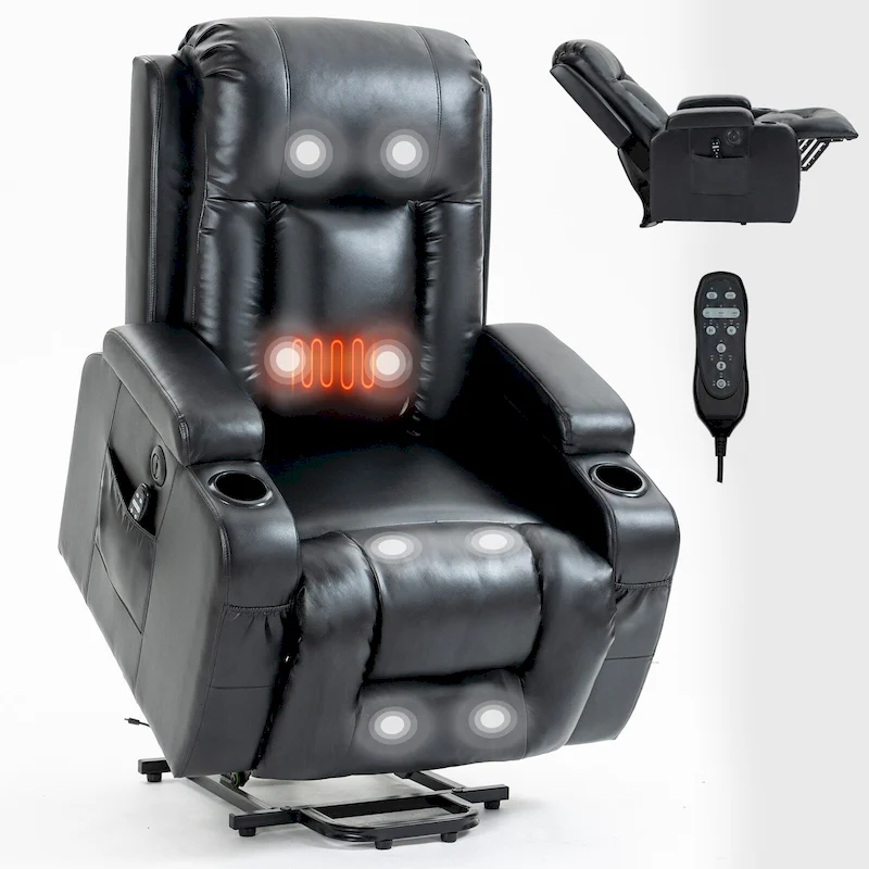 Infinite Position Power Lift Recliner with Massage and Heat, Dual USB Ports, Cup Holders, Side Pockets, Ideal for Seniors