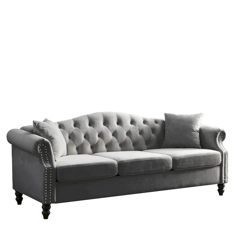 3 Seater Sofa Tufted Couch with Rolled Arms and Nailhead