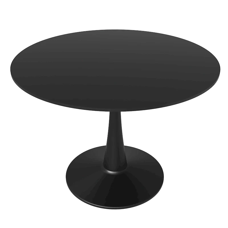 LeisureMod Bristol 40 Round Dining Table for 4 with MDF Wood Tabletop in Black Steel Base for Kitchen & Dining Room