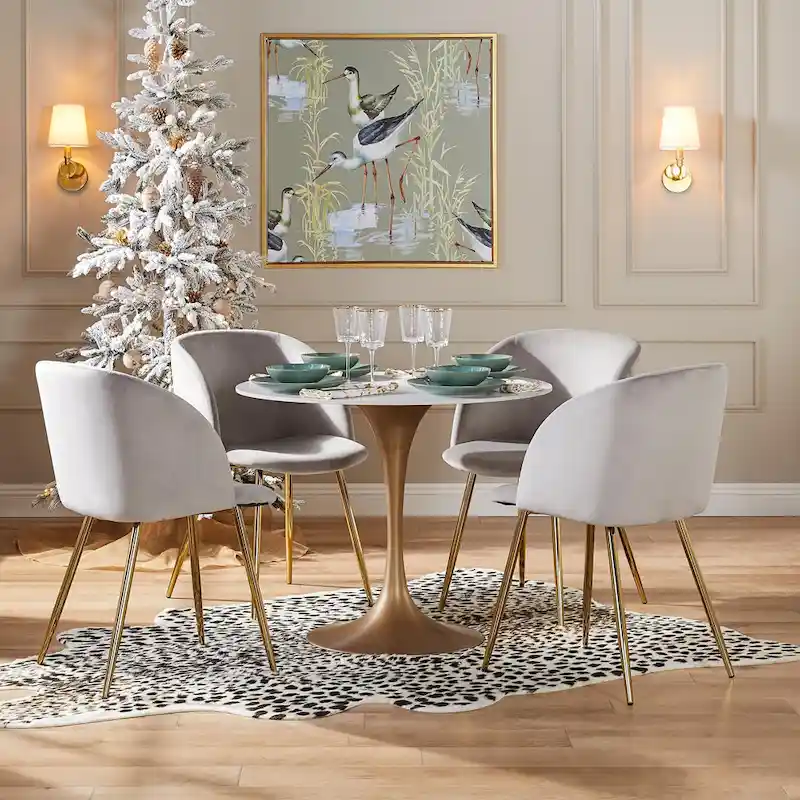 JASIWAY Modern Faux Marble Top Iron Pedestal Dining Table