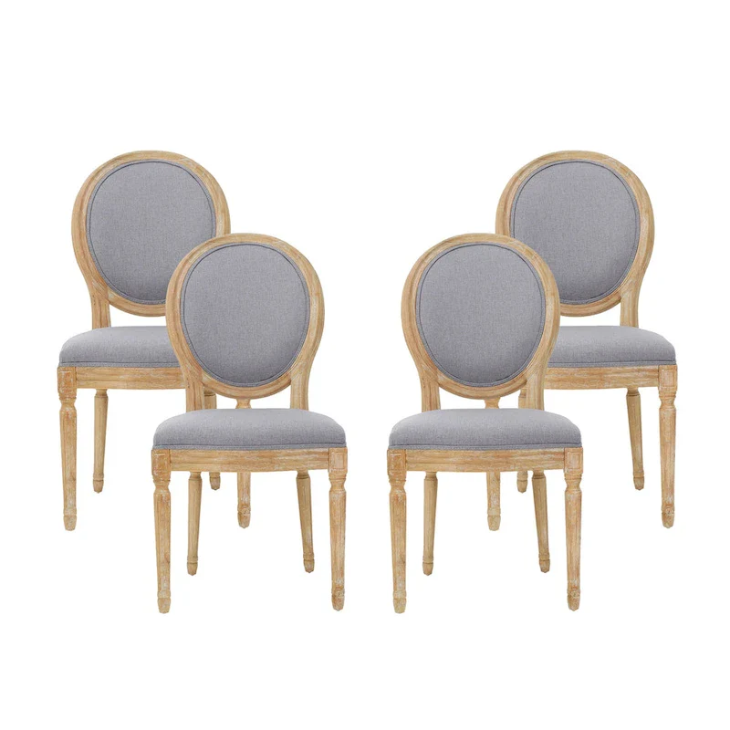 Natural Wood Upholstered Dining Chairs - Set of 4