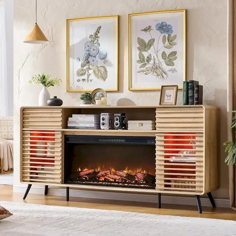 Mid Century Modern Fireplace TV Stand, Entertainment Center