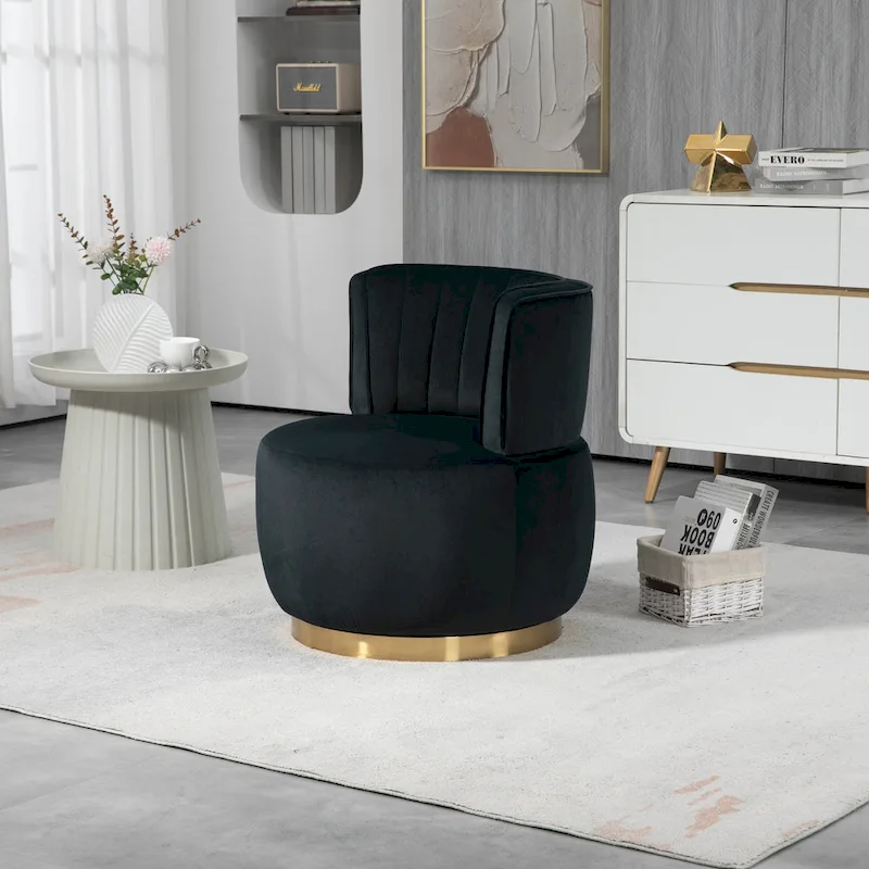 HOMEFUN Velvet Upholstered 360 Degree Swivel Armless Round Barrel Chairs