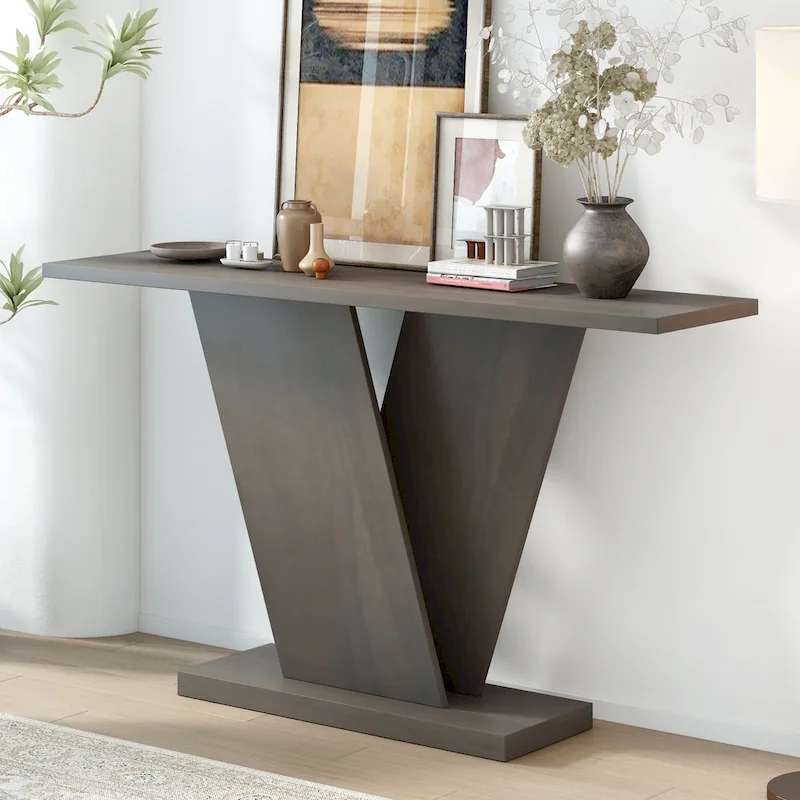 Christopher Knight Home - Mirod Elegant Console Table with Natural Wood Veneer and Sturdy V-Base Design