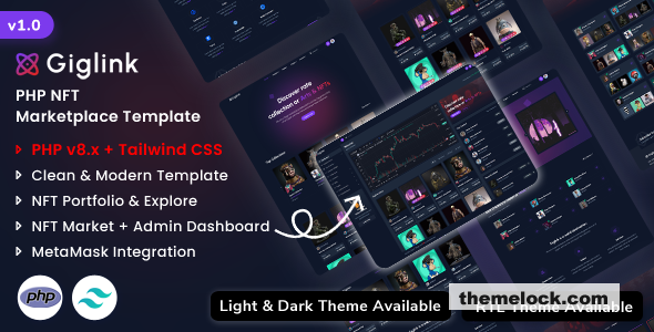 Giglink - PHP NFT Marketplace Landing + Admin Dashboard Template