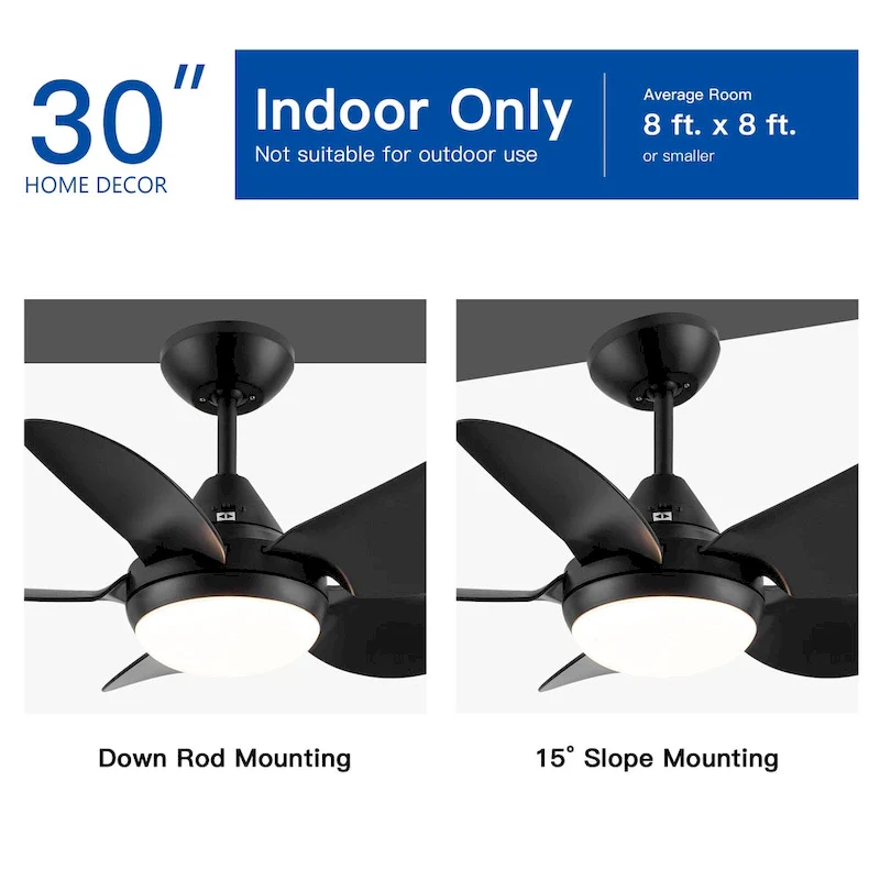 Modern 30 in.Integrated LED Ceiling Fan With Matte Black Blades - 30 INCHES