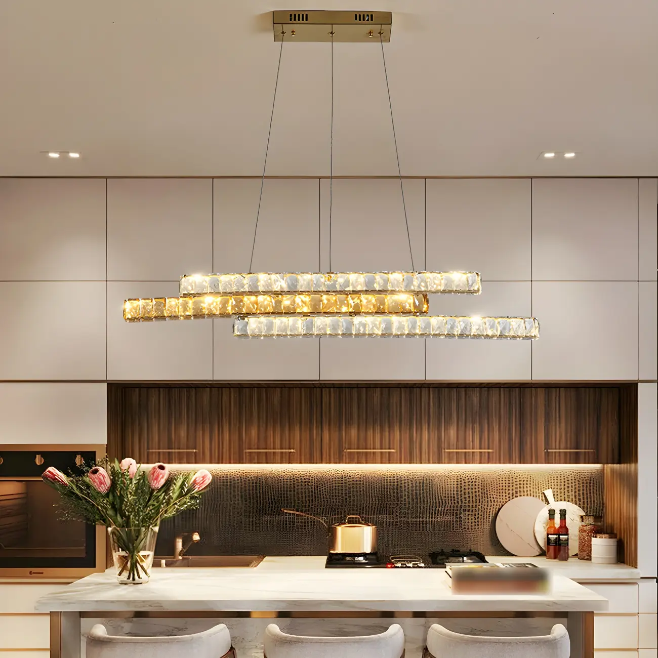 Modish 3-Tier Crystal LED Linear Pendant Light