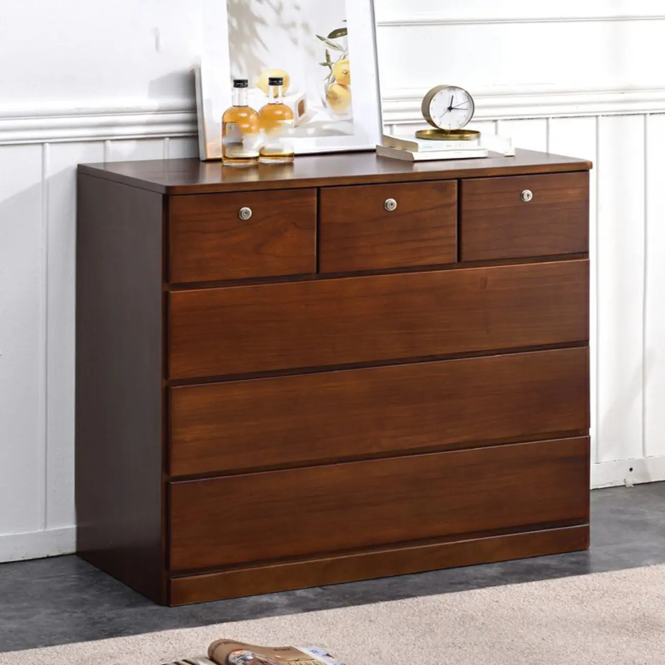 Modern Natural Wooden Double Dresser with 5-Drawers