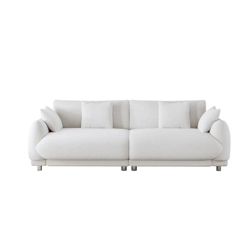 Modern Teddy Velvet 3-Seat Sofa with 4 Pillows & Metal Legs, 86.6