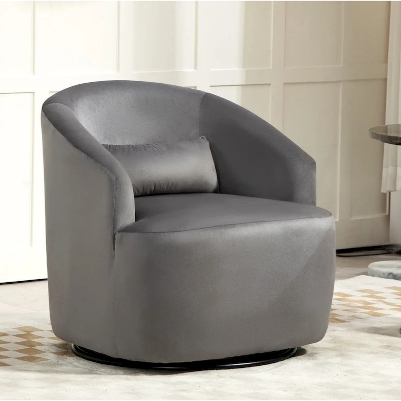 Accent Chair with Barrel-shaped Design and 360 Degree Swivel Feature