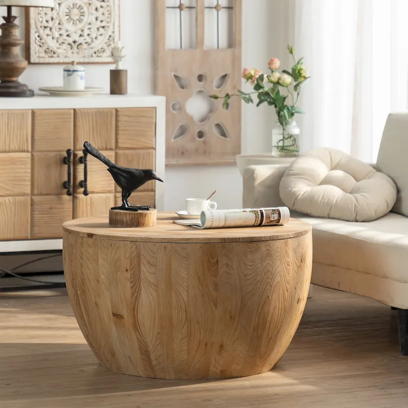 Vintage Style Bucket Shaped Coffee Table with Storage Function