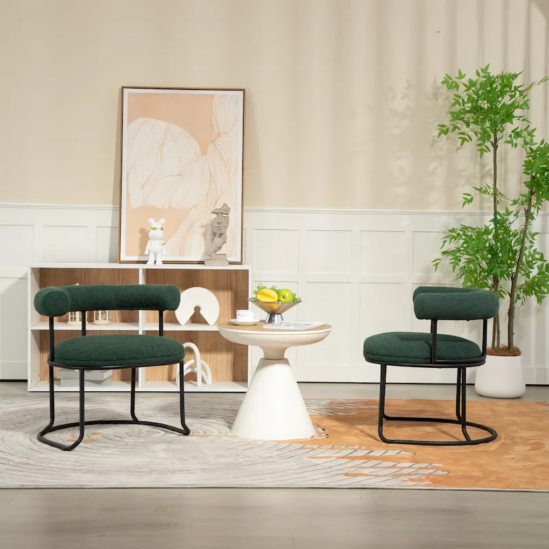 Mid-Century Modern Boucle Dining Chairs Set of 2