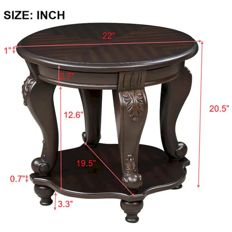 22-Inch Round End Table with Lower Shelf