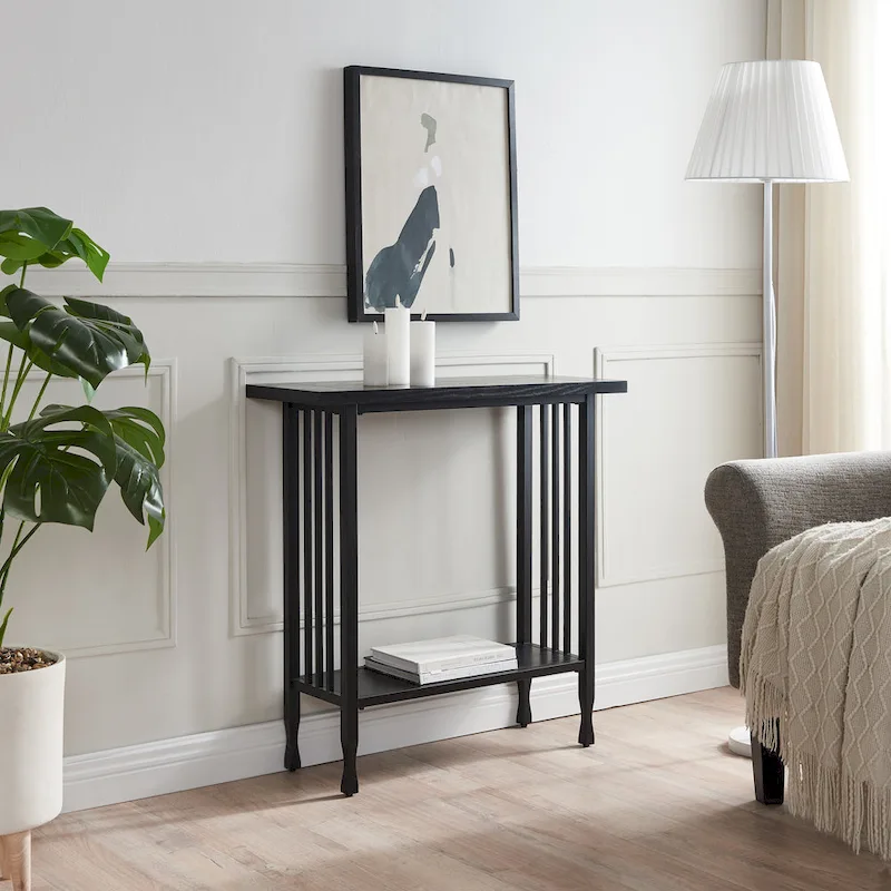 Matte Black Slatted Mission Oak Hall Stand