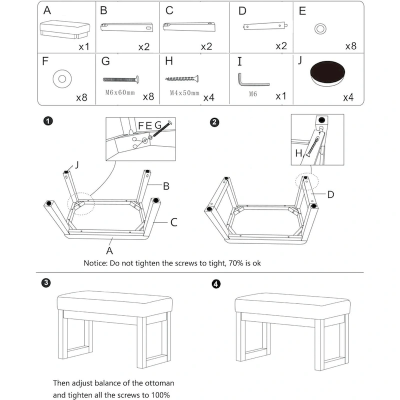 CangLong Upholstered Bench Ottoman, Beige