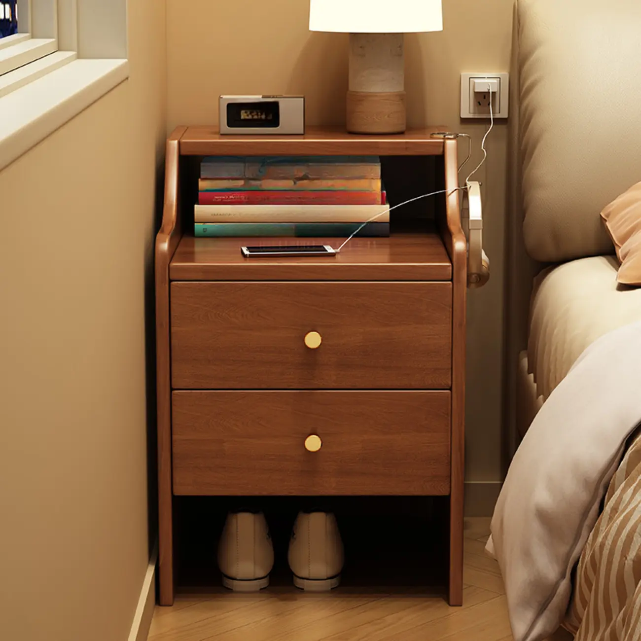 Classic Premium Wood 2 Drawers  Bedside Cabinet Nightstand