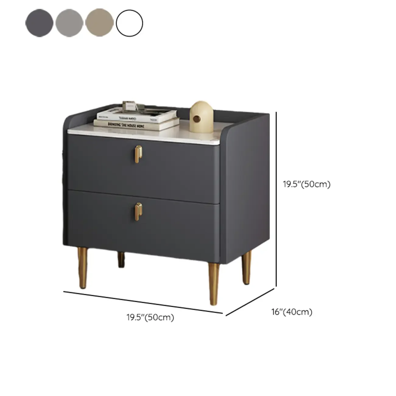 Modern Leather Stone Top Gold Accents 2-Drawer Nightstand