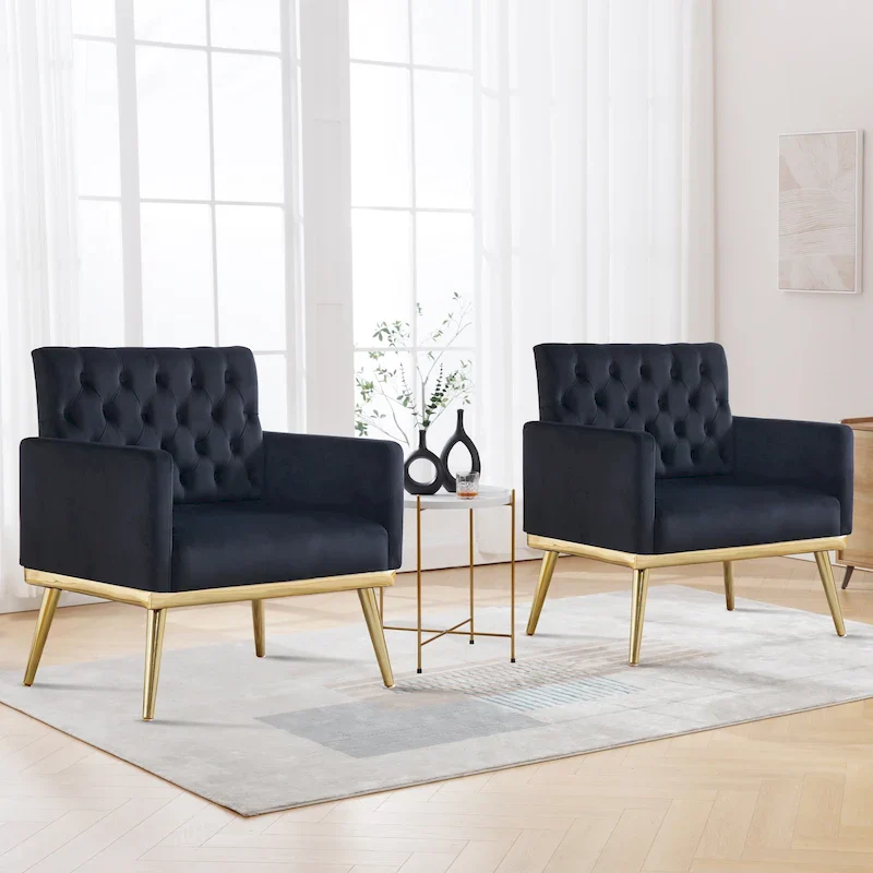 HOMYKA Sherpa Accent Chair Button Tufted Upholstered Linen Velvet Modern Armchair