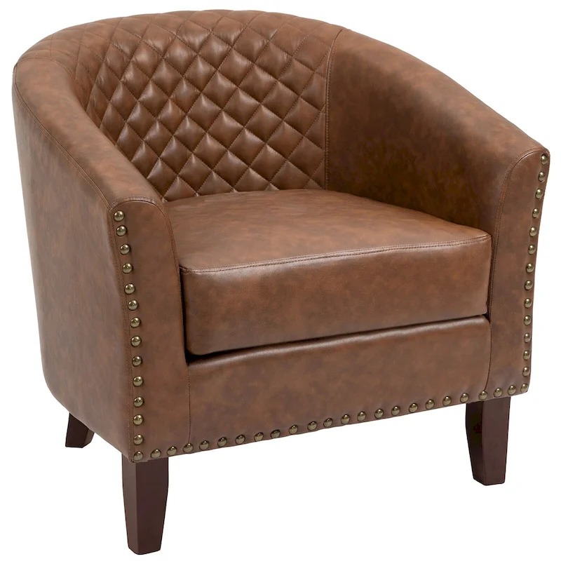 Ethan Accent Chair Barrel PU Leather with Nailhead Trim