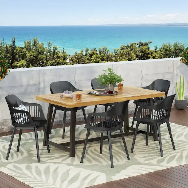 Dahlia Outdoor Wood and Resin Outdoor 7 Piece Dining Set by Christopher Knight Home