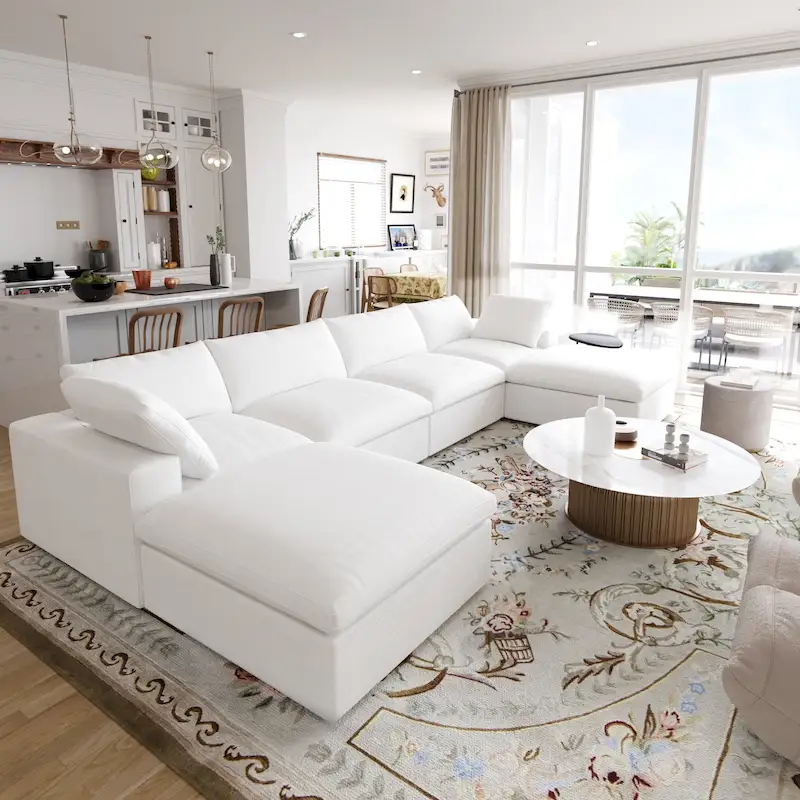 156 Convertible Modular Sectional Sofa Couch, Modern U Shape Minimalism Sofas Couches with Pillows