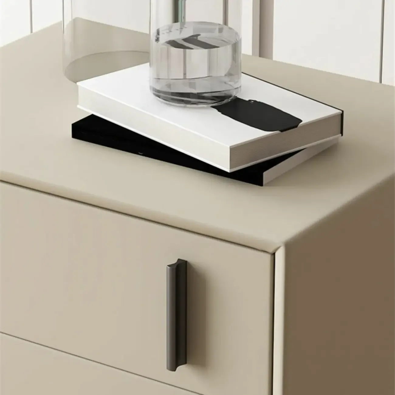 Modern Apricot Faux Leather Wood 2-Drawer Nightstand