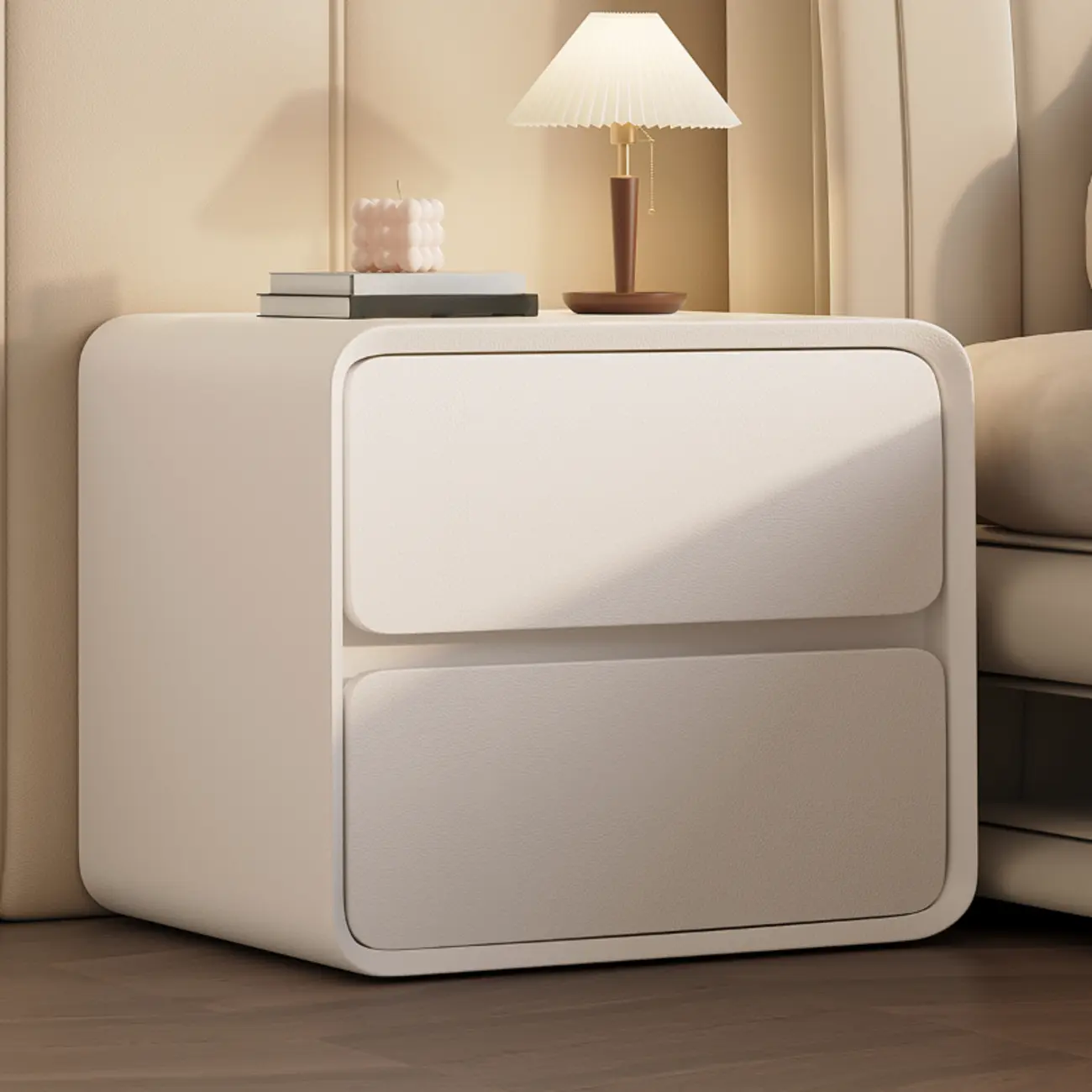 Curved Modern Faux Leather Pleather Nightstand