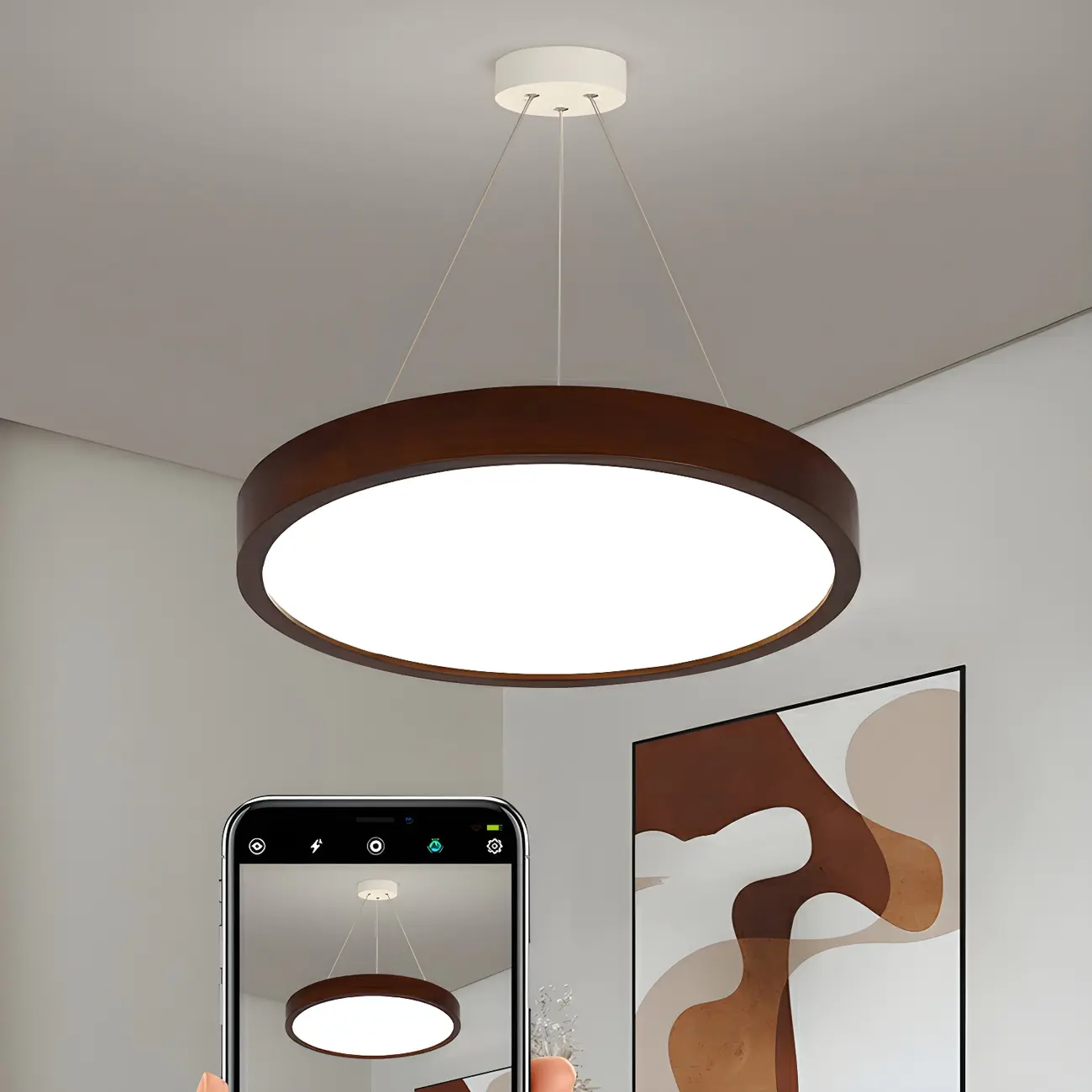 Modern Dimmable LED Brown Cylinder Wood Chandelier