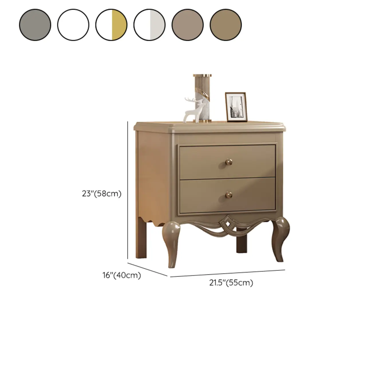 Glam Rubberwood White 2-Drawer Nightstand with Legs