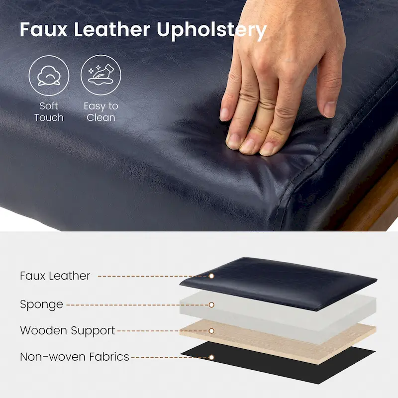 Glitzhome 24.5W Leatherette Accent Stool With Walnut Rubberwood Legs