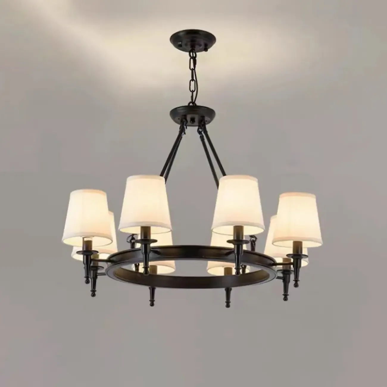 America Country Ring Fabric Lampshade Black Chandelier