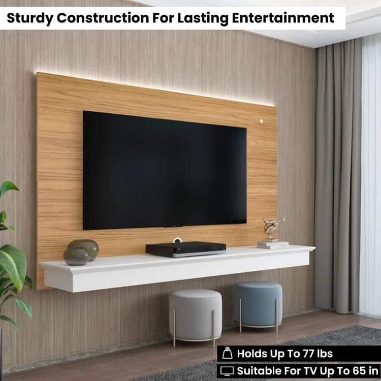 Floating TV Stand for up to 55 TVs - Wall-Mounted Entertainment Center with LED Strip & Shelf