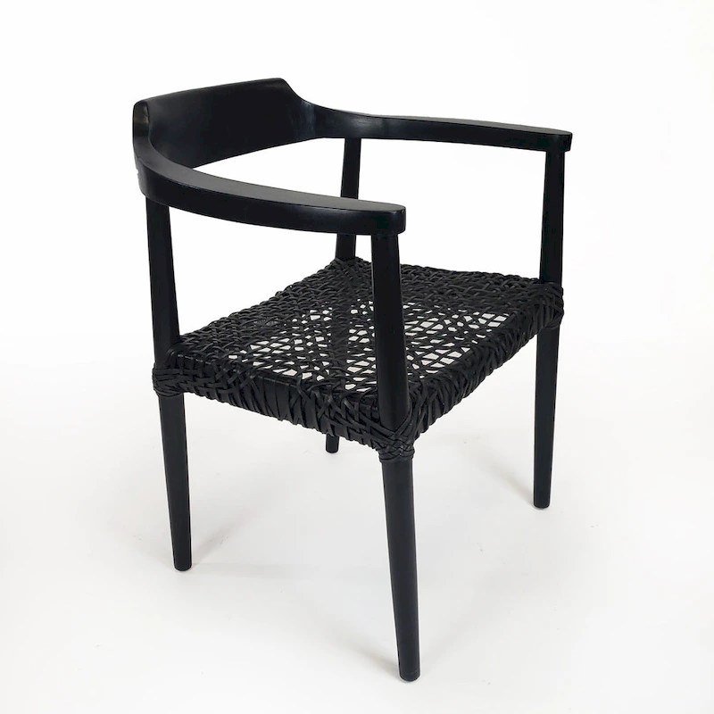 Erline Teak Wood Weaved Leather Seat Accent Chair Armchair