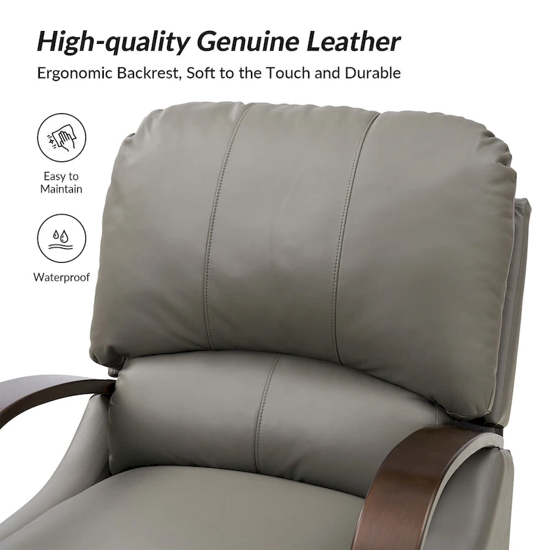 Alex Mid-century Modern Cigar Genuine Leather Manual Recliner with Wooden Curved Arms, Set of 2