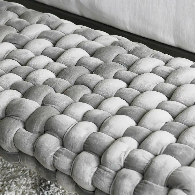 Chunky Woven Velvet Entryway Bench with Wood Legs