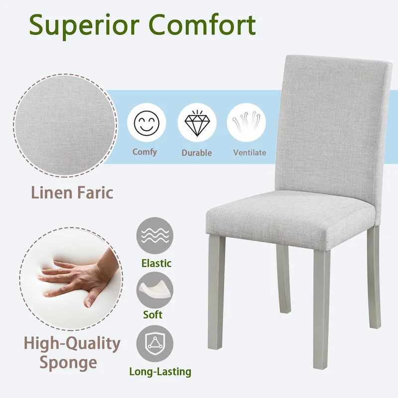 Dining Chairs Set of 2, Modern Kitchen & Dining Room Chairs, Upholstered Linen Cushion Seat and Rubber Wood Legs