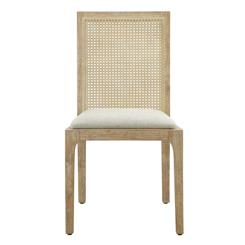 Rattan Hollow Backrest Upholstered Dining Chair Side Chair Set of 2