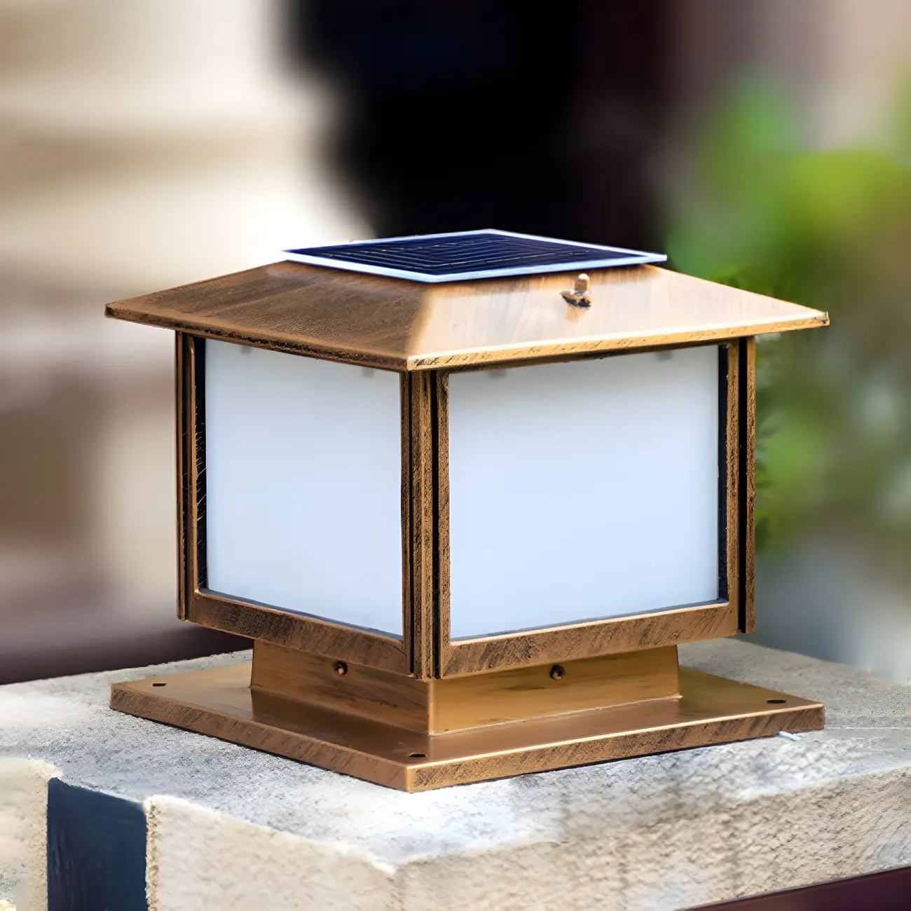 Outdoor Bronze Metal Solar Square LED Post Light