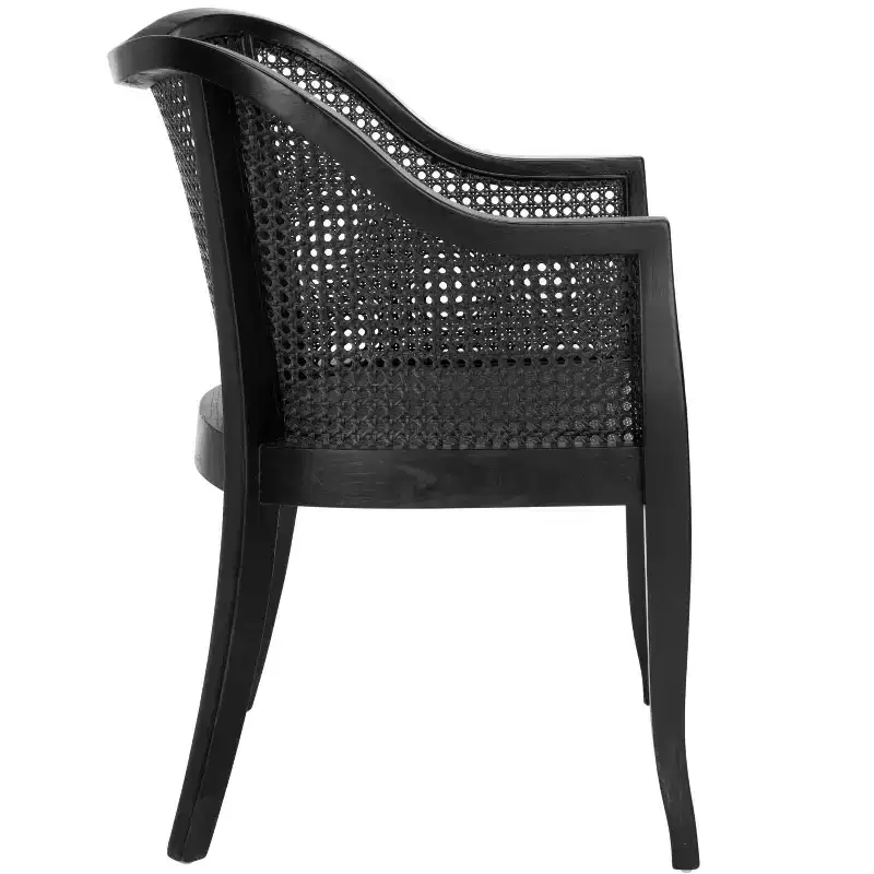 Cane Dining Arm Chair – Elm Wood Frame, Curved Back, White, 275 lb Capacity