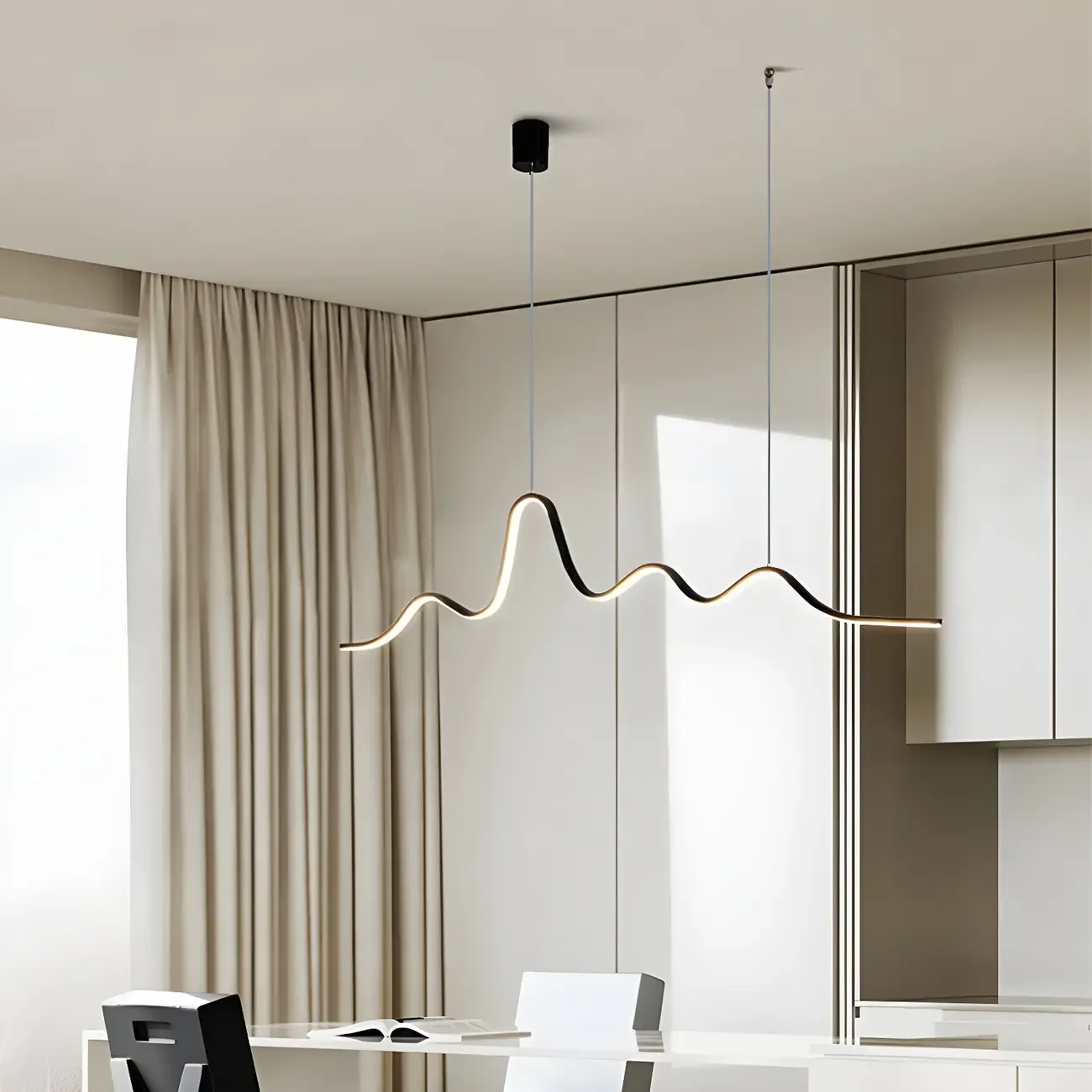 Artistic Black Linear Adjustable Island Pendant Light