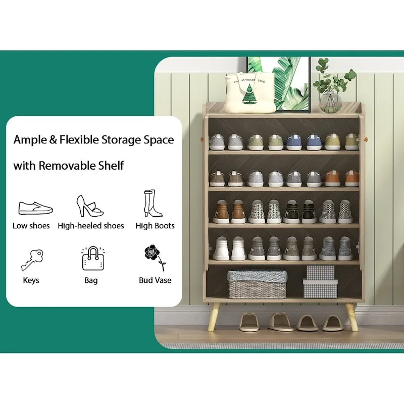 Anmytek Modern 20 Pairs Entryway Shoe Storage Cabinet 6-Tier Shoe Rack Organizer with Doors and Adjustable Shelves