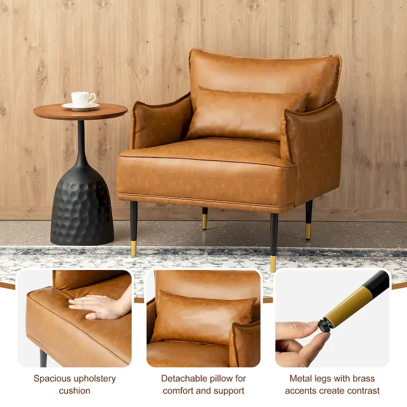 Glitzhome Set of 2 29.5 W Mid-Century Modern Leatherette Armchairs With Side Pocket - 29.5  W x 32  H x 28.75  D