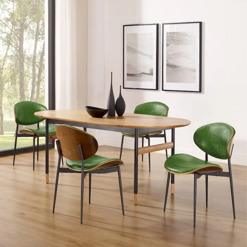 Set of 4 Mid-century Wood and Faux Leather Dining Chairs