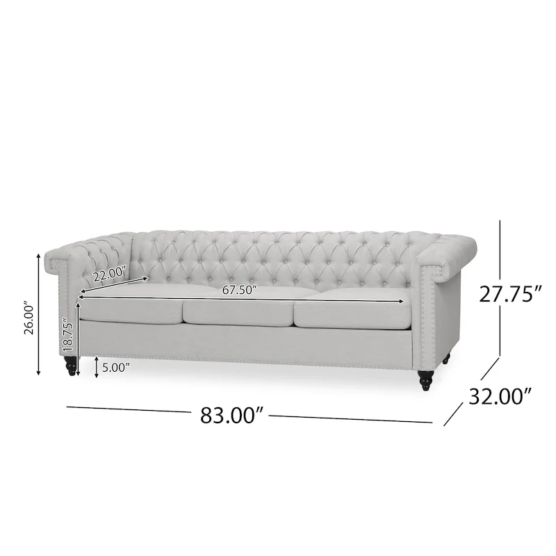 Chesterfield 3-seater Sofa with Button Tufting and Nailheads