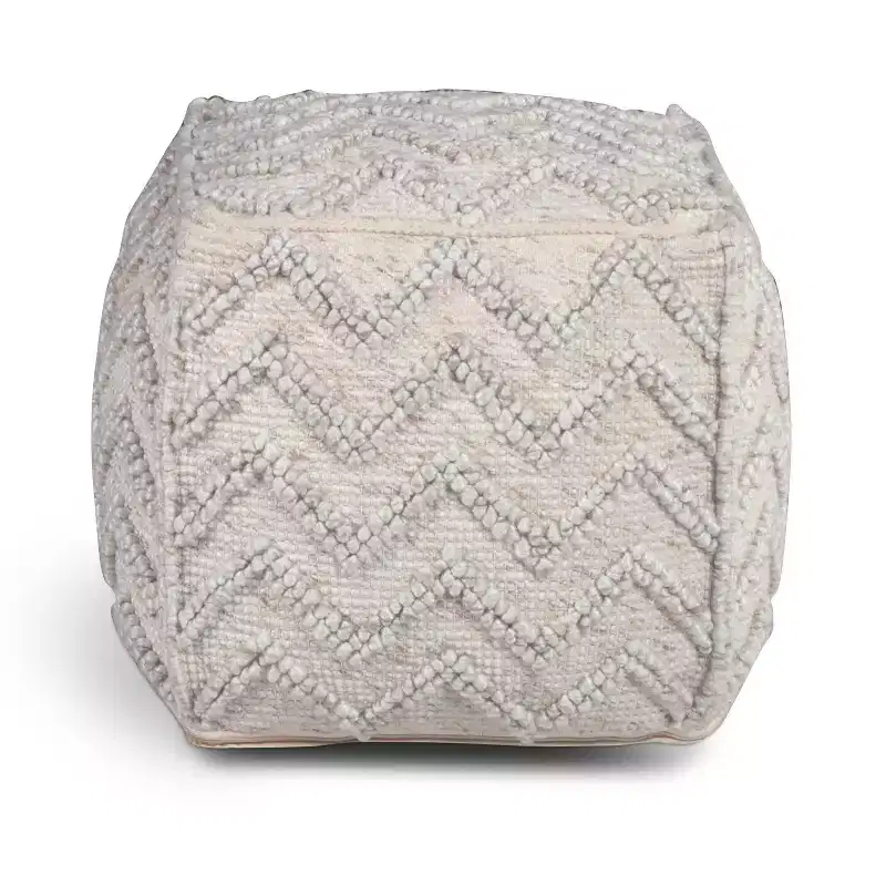 Kenzari Square Zigzag Handwoven Pouf Ivory - Steve Silver Co.